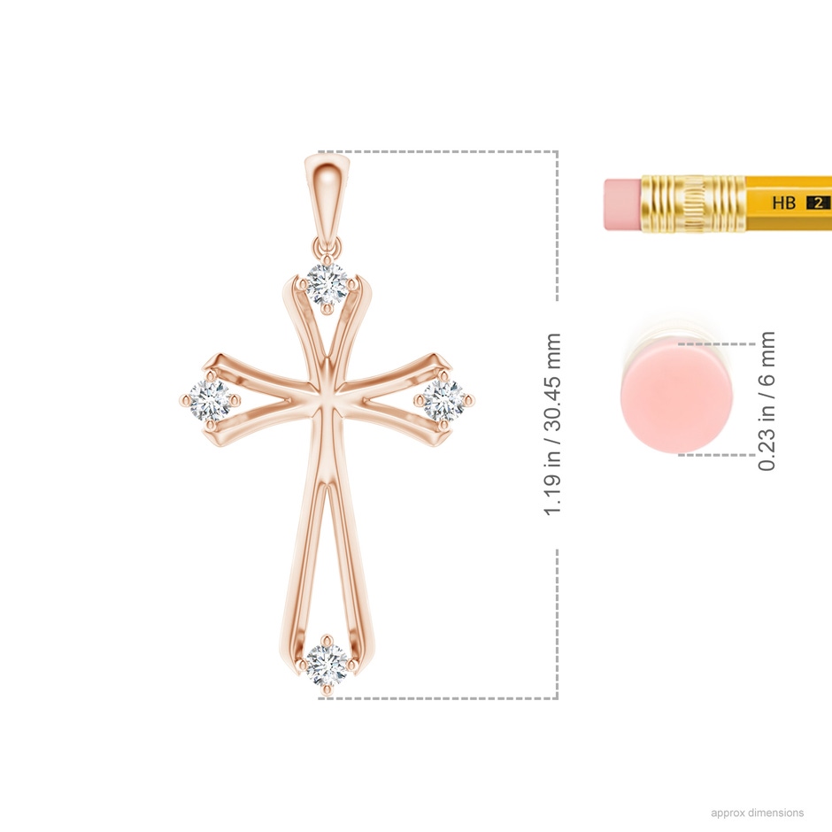 2.3mm GVS2 Diamond Knife-Edged Budded Cross Pendant in Rose Gold ruler