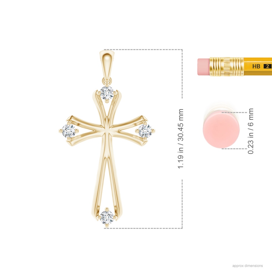 2.3mm GVS2 Diamond Knife-Edged Budded Cross Pendant in Yellow Gold ruler