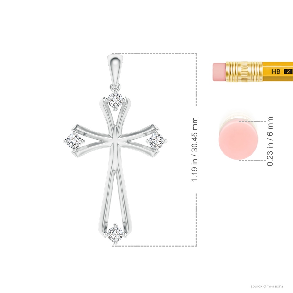 2.3mm HSI2 Diamond Knife-Edged Budded Cross Pendant in White Gold ruler