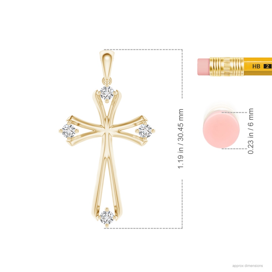 2.3mm HSI2 Diamond Knife-Edged Budded Cross Pendant in Yellow Gold ruler