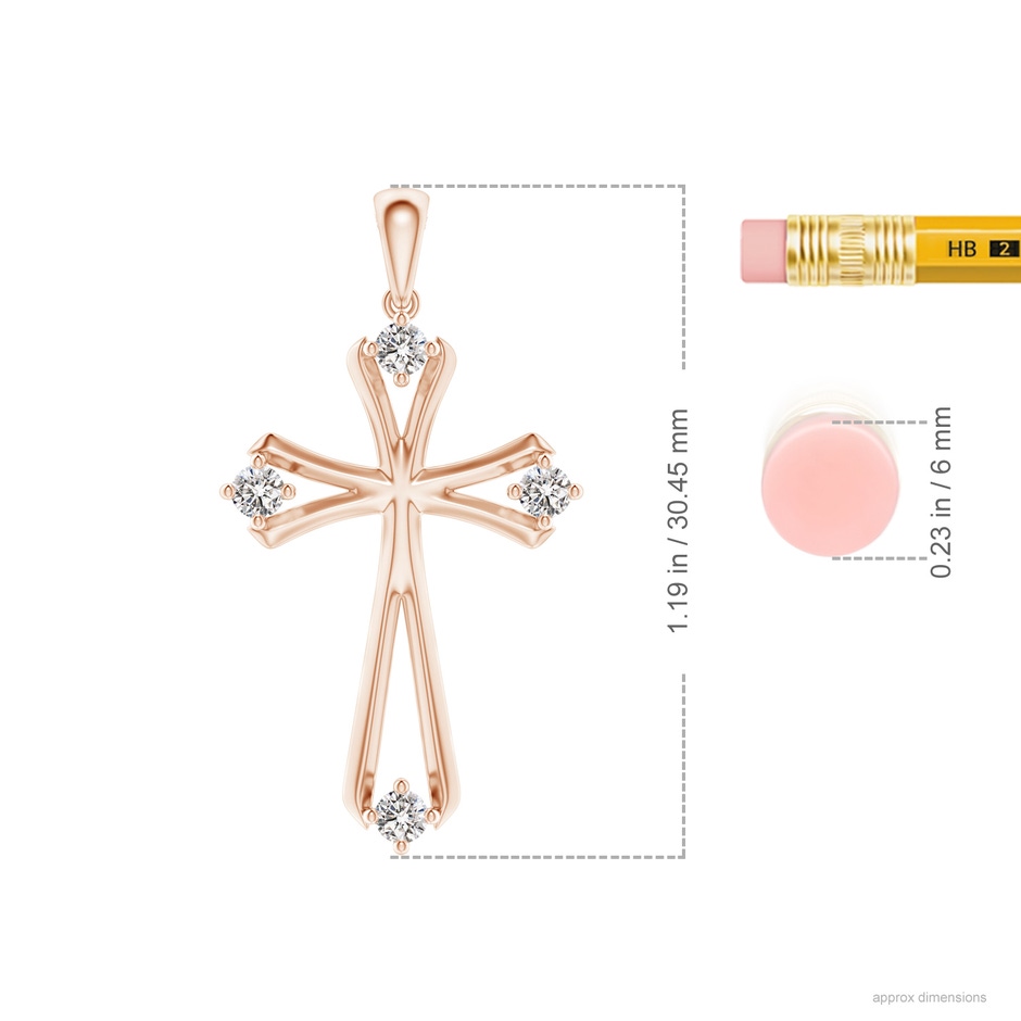 2.3mm IJI1I2 Diamond Knife-Edged Budded Cross Pendant in Rose Gold ruler