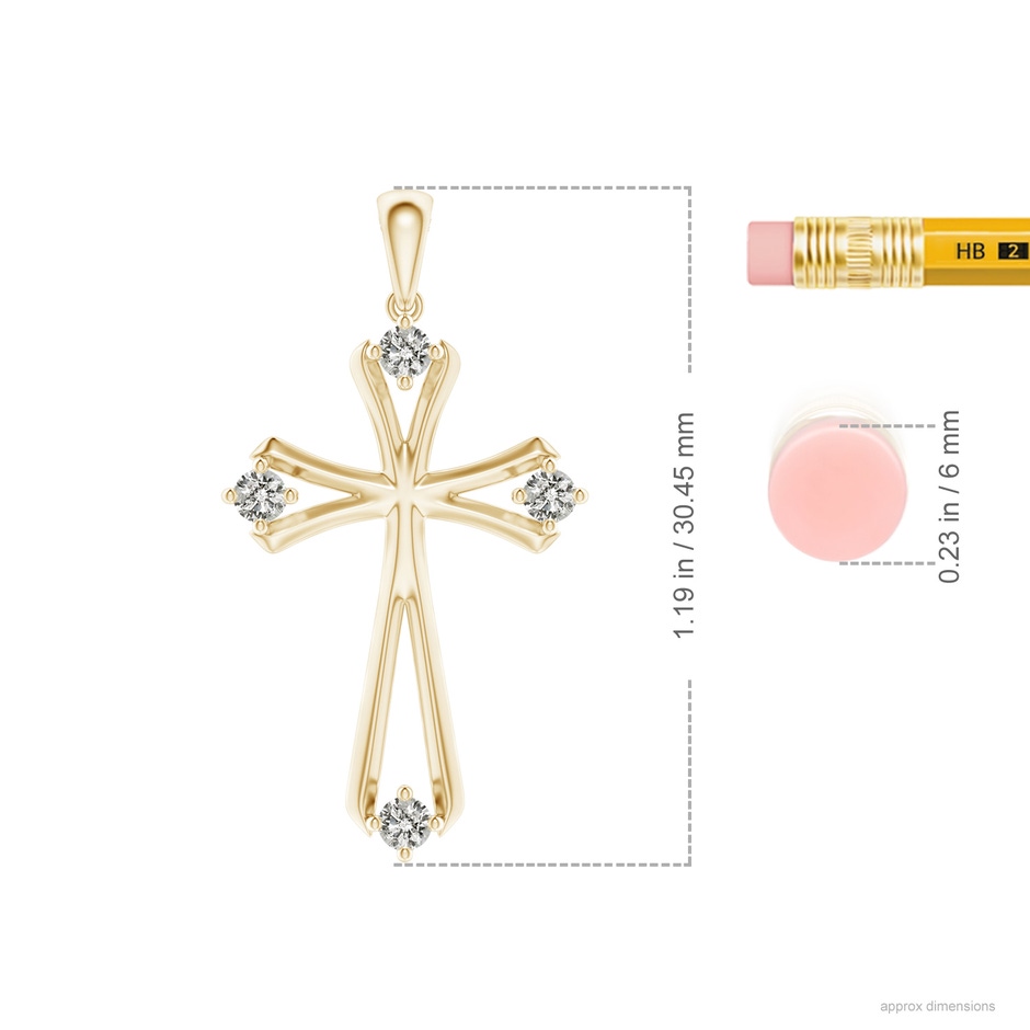 2.3mm KI3 Diamond Knife-Edged Budded Cross Pendant in Yellow Gold ruler