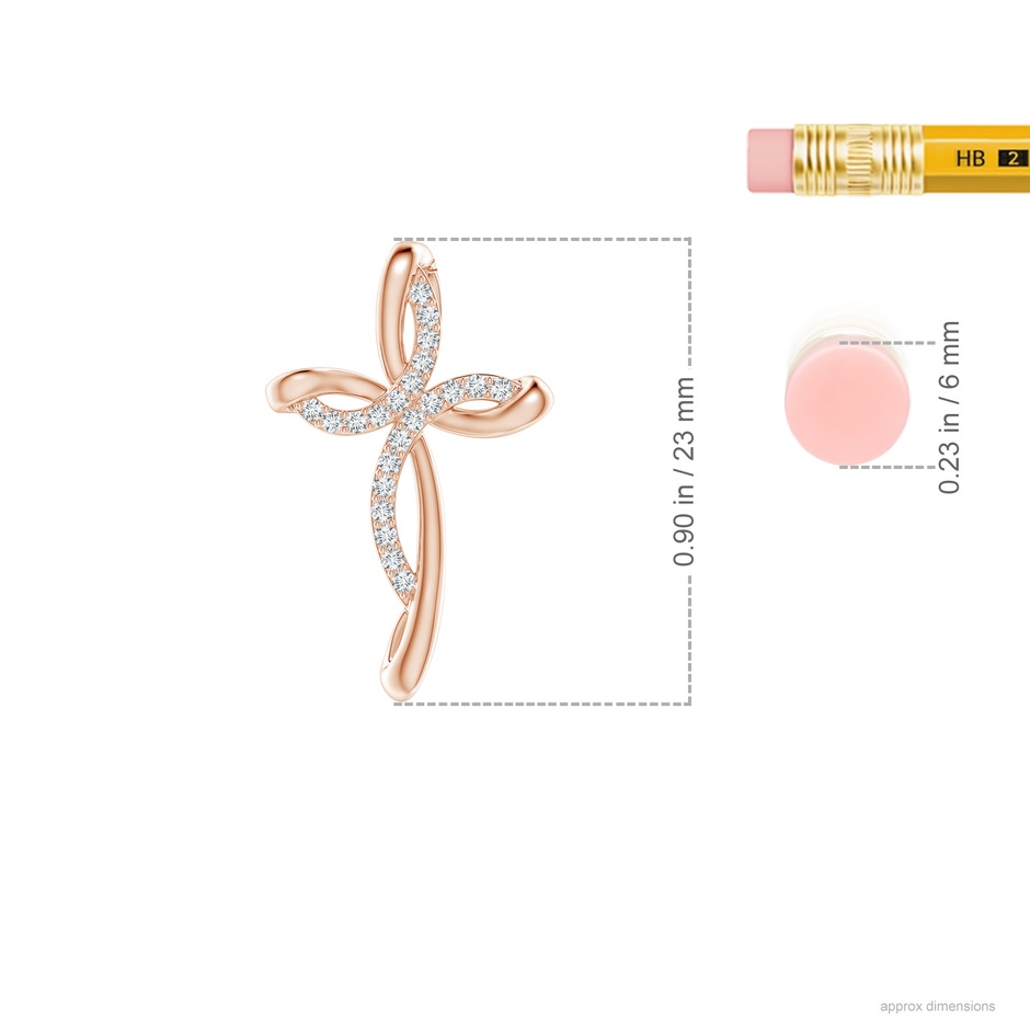 1.1mm GVS2 Diamond Ribbon Cross Pendant in 18K Rose Gold ruler