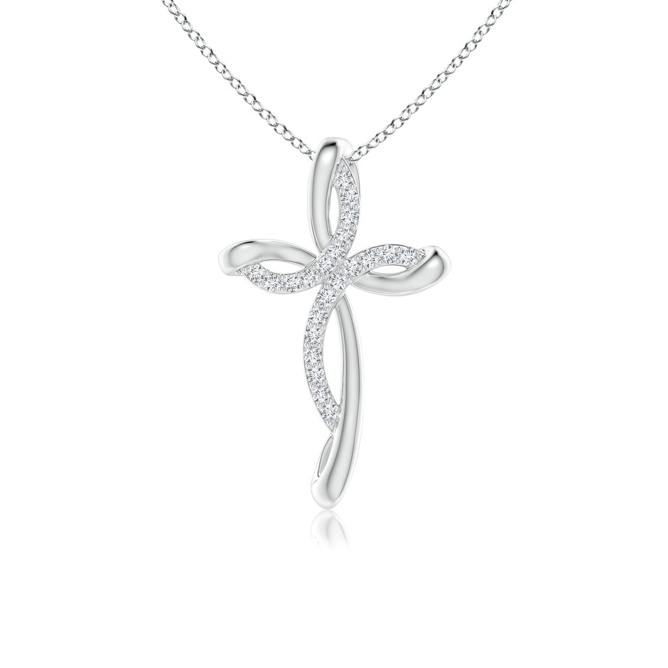 1.1mm GVS2 Diamond Ribbon Cross Pendant in 18K White Gold 