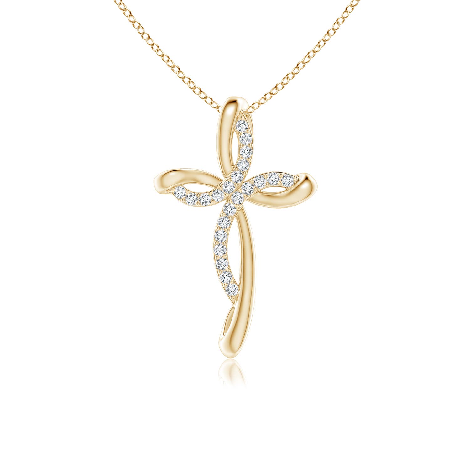 1.1mm GVS2 Diamond Ribbon Cross Pendant in 18K Yellow Gold