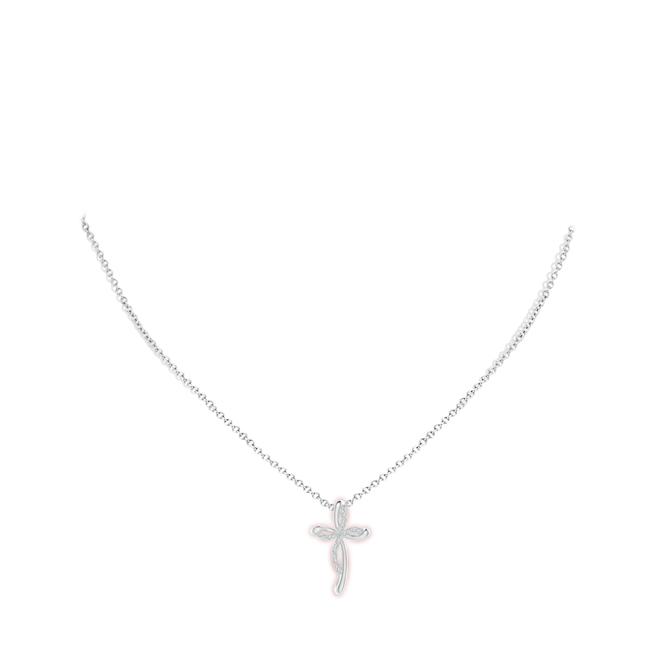 1.1mm GVS2 Diamond Ribbon Cross Pendant in White Gold body-neck