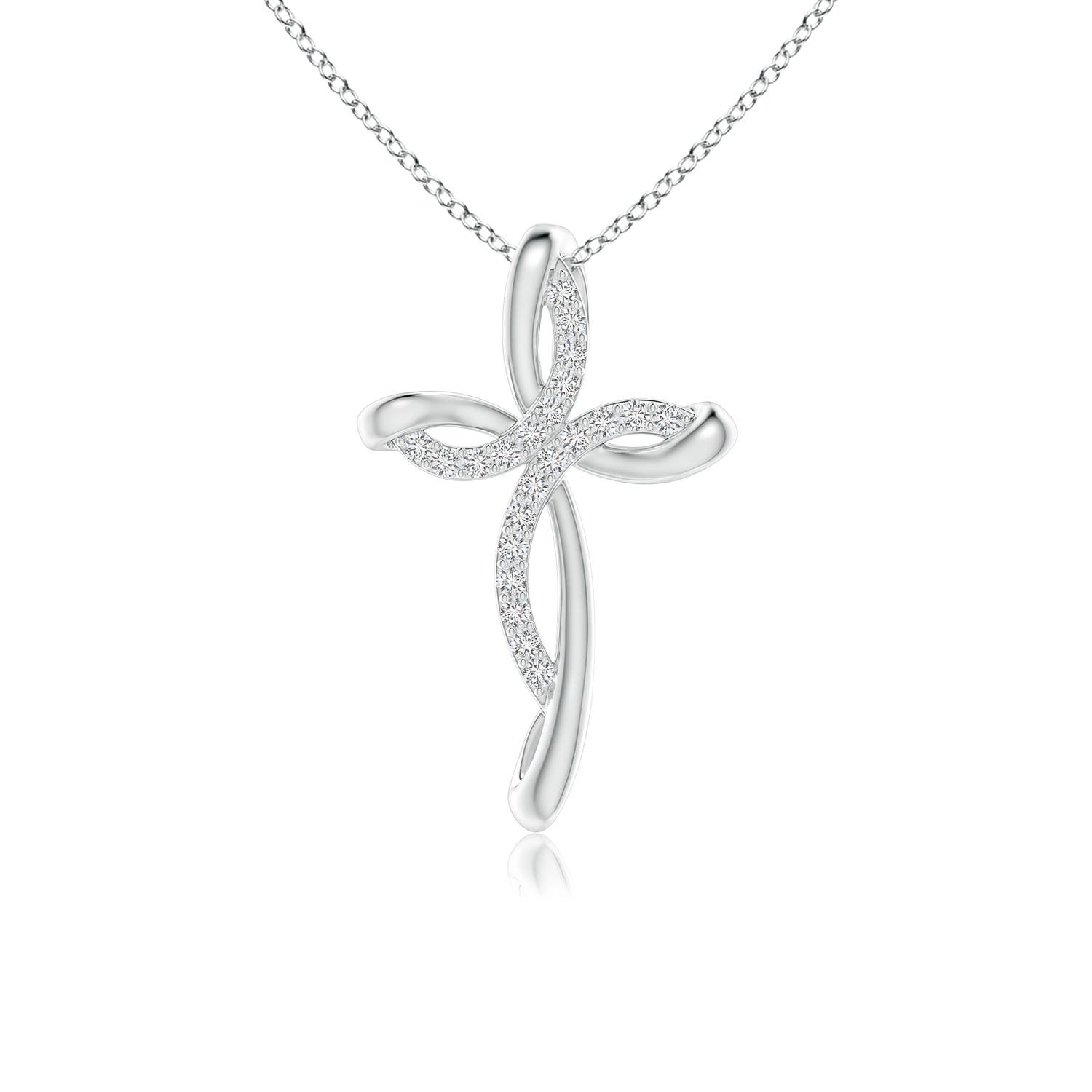 1.1mm HSI2 Diamond Ribbon Cross Pendant in 18K White Gold