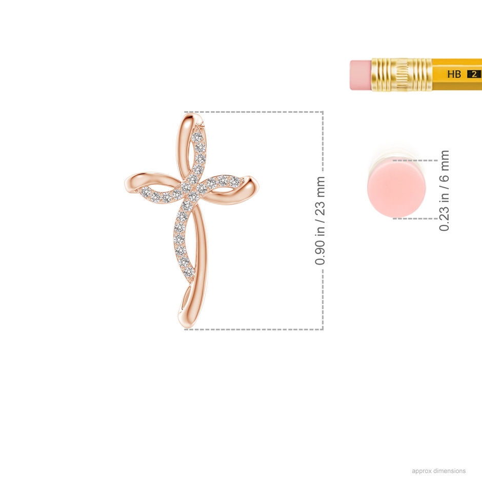1.1mm IJI1I2 Diamond Ribbon Cross Pendant in Rose Gold ruler