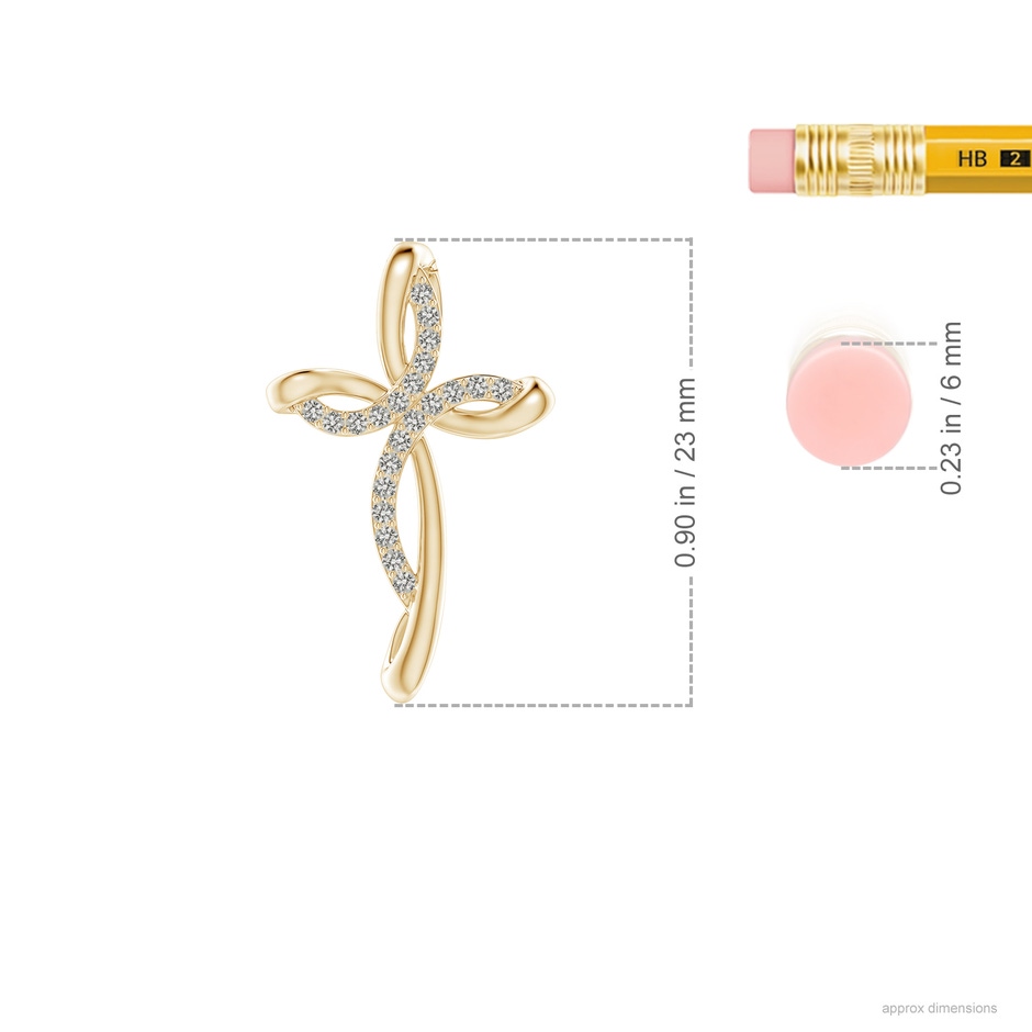 1.1mm KI3 Diamond Ribbon Cross Pendant in Yellow Gold ruler