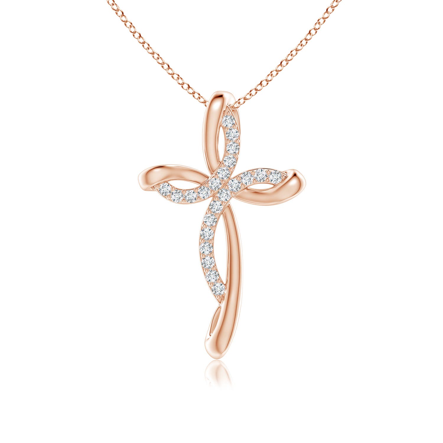 1.2mm GVS2 Diamond Ribbon Cross Pendant in 18K Rose Gold