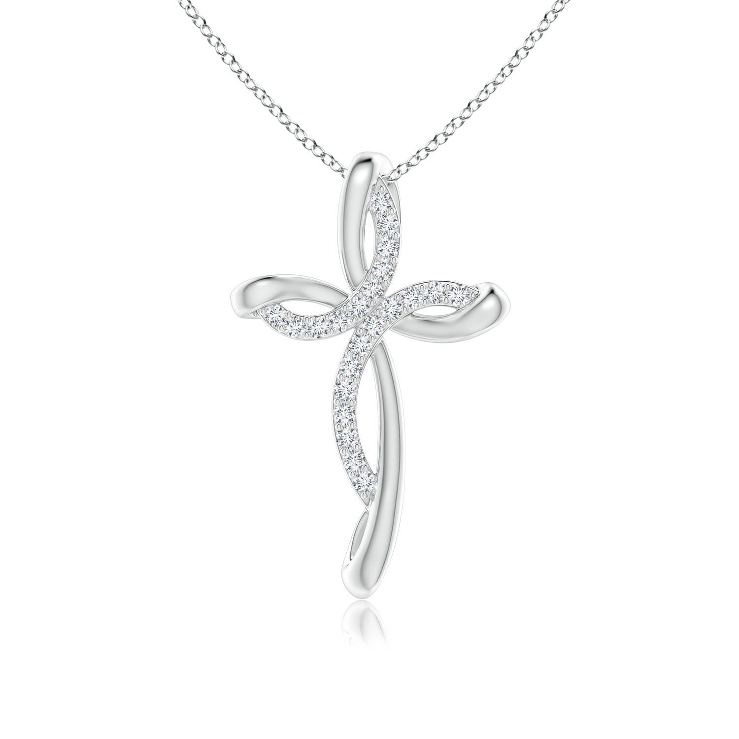1.2mm GVS2 Diamond Ribbon Cross Pendant in 18K White Gold