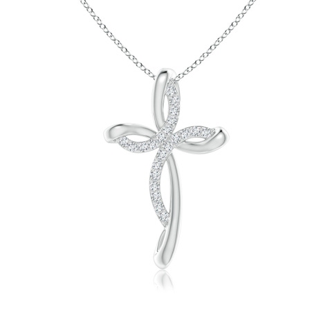 1.2mm GVS2 Diamond Ribbon Cross Pendant in 18K White Gold