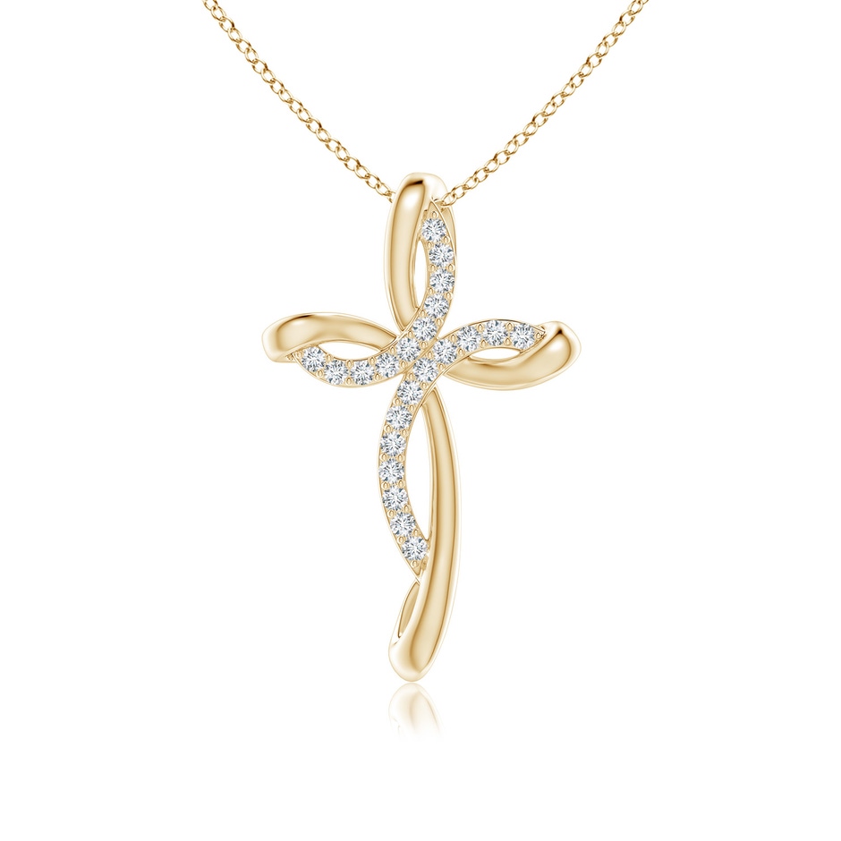 1.2mm GVS2 Diamond Ribbon Cross Pendant in 18K Yellow Gold 