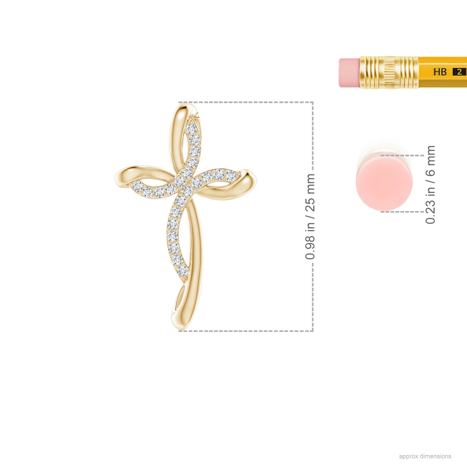 1.2mm GVS2 Diamond Ribbon Cross Pendant in 18K Yellow Gold ruler