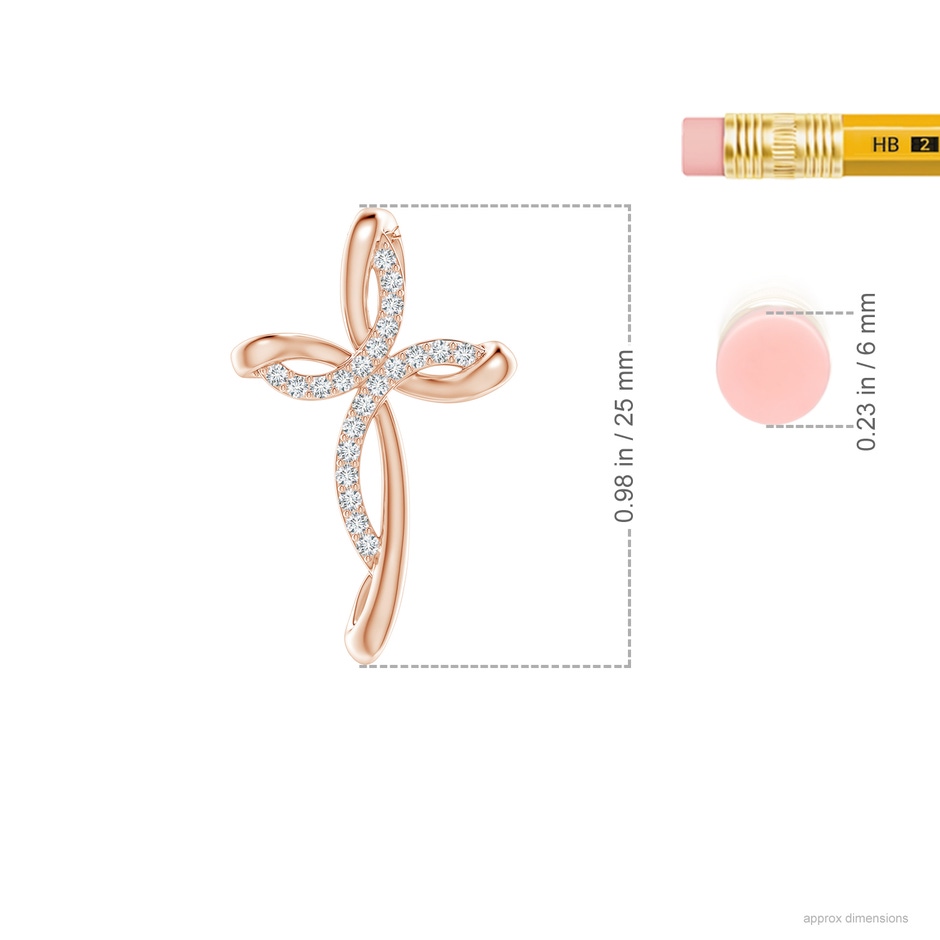 1.2mm GVS2 Diamond Ribbon Cross Pendant in Rose Gold ruler