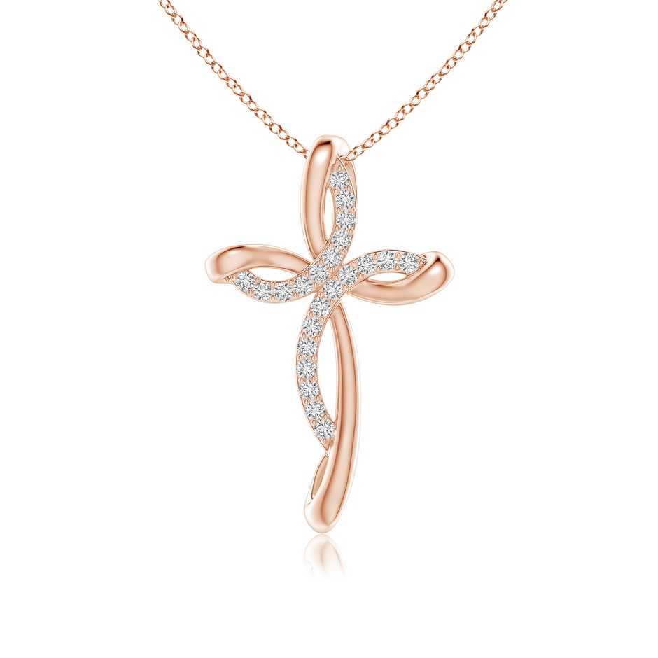 1.2mm HSI2 Diamond Ribbon Cross Pendant in 18K Rose Gold 