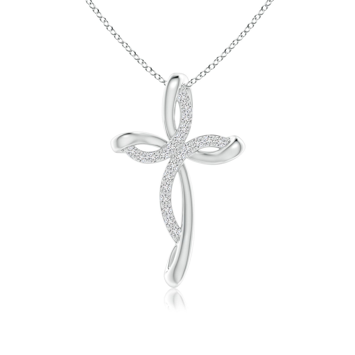 1.2mm HSI2 Diamond Ribbon Cross Pendant in 18K White Gold