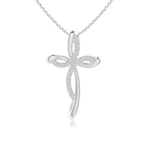 1.2mm HSI2 Diamond Ribbon Cross Pendant in 18K White Gold