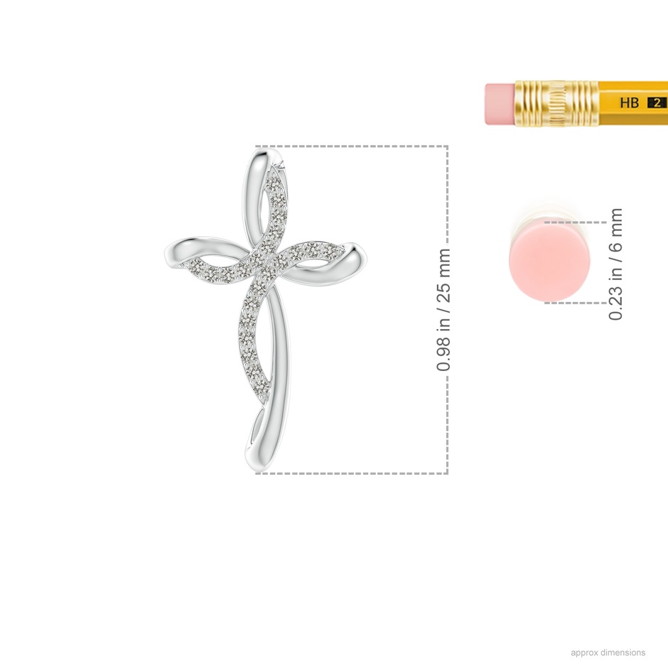 1.2mm KI3 Diamond Ribbon Cross Pendant in White Gold ruler