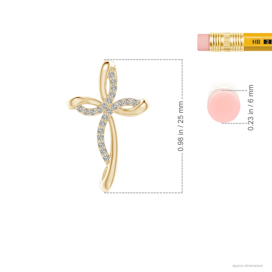 1.2mm KI3 Diamond Ribbon Cross Pendant in Yellow Gold ruler