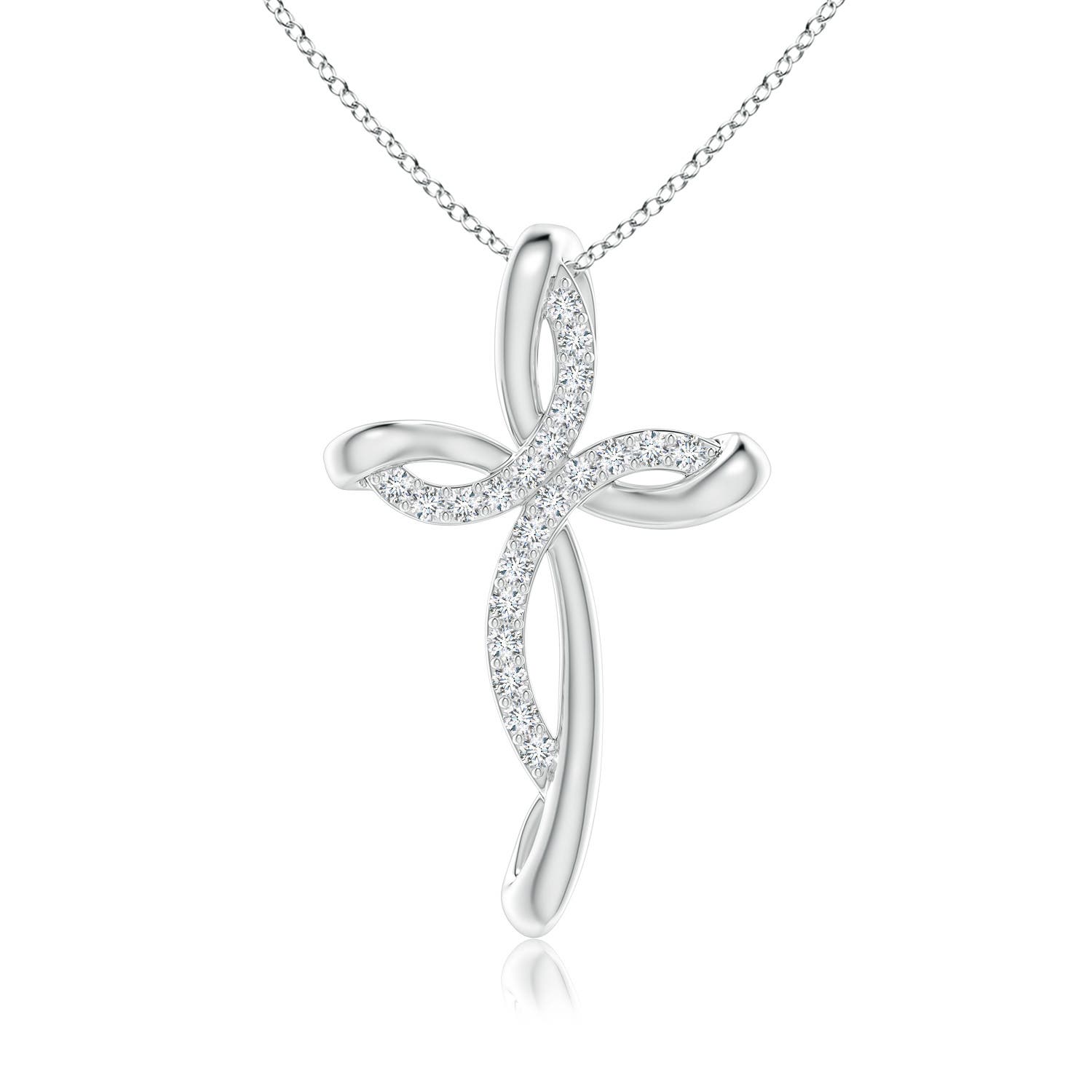 1.3mm GVS2 Diamond Ribbon Cross Pendant in 18CT White Gold