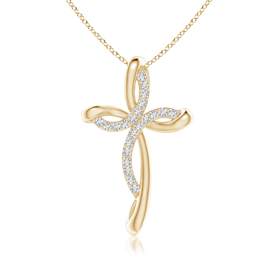 1.3mm GVS2 Diamond Ribbon Cross Pendant in 18K Yellow Gold 