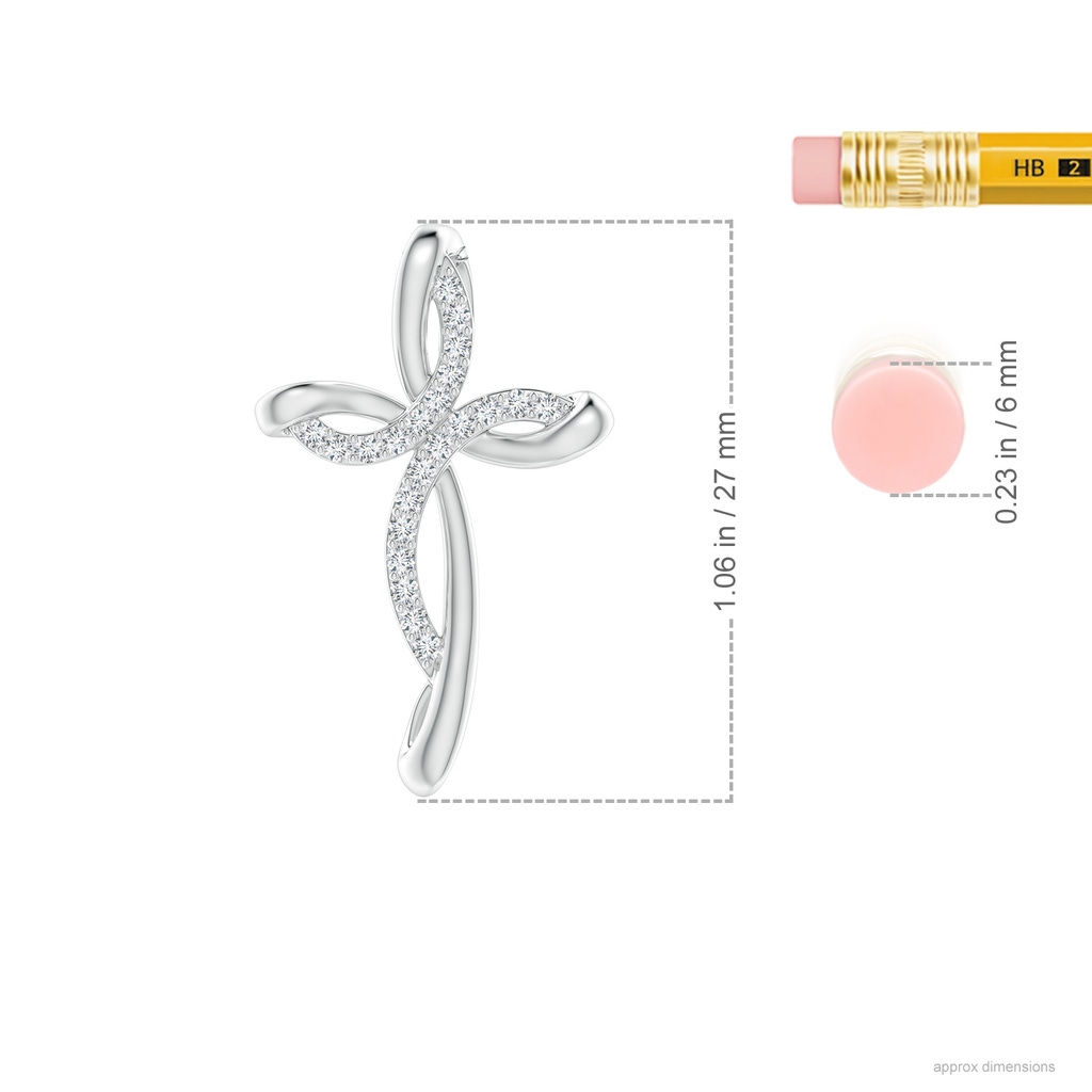 1.3mm GVS2 Diamond Ribbon Cross Pendant in White Gold Ruler