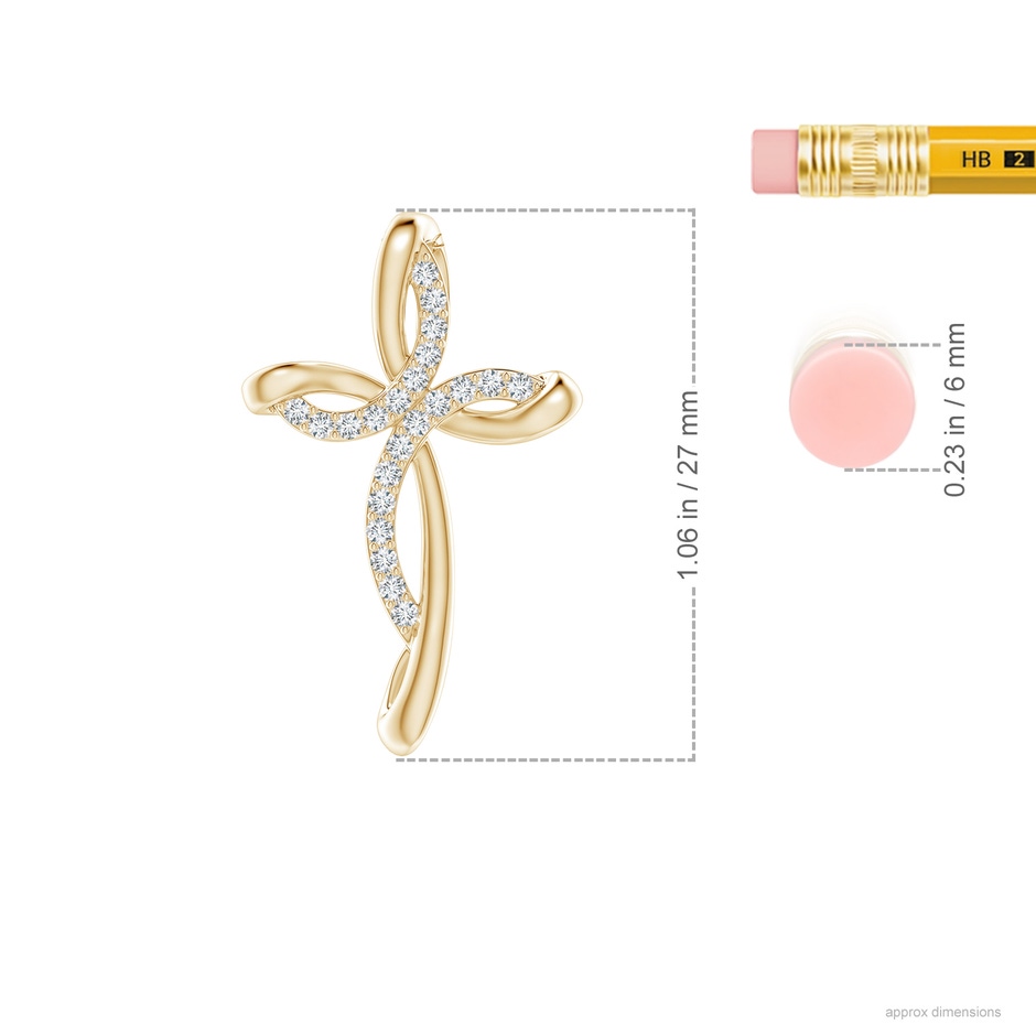 1.3mm GVS2 Diamond Ribbon Cross Pendant in Yellow Gold ruler