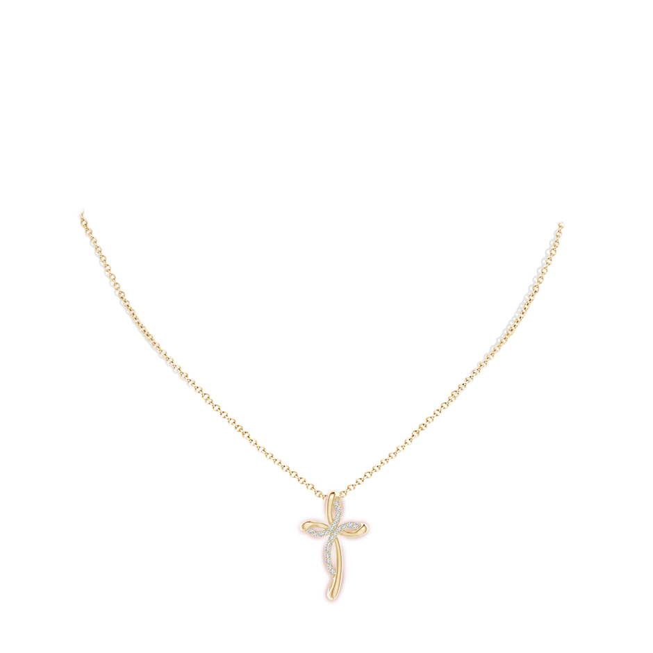 1.3mm GVS2 Diamond Ribbon Cross Pendant in Yellow Gold body-neck