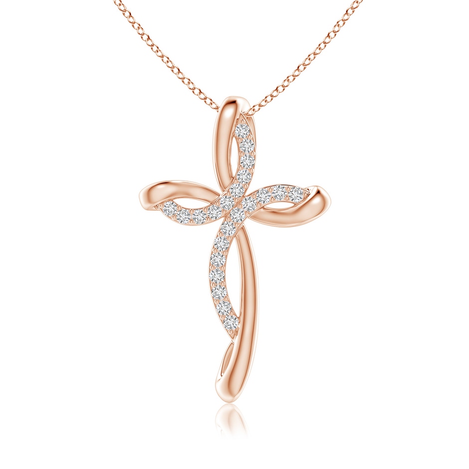 1.3mm HSI2 Diamond Ribbon Cross Pendant in Rose Gold 