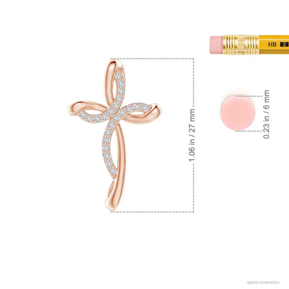 1.3mm HSI2 Diamond Ribbon Cross Pendant in Rose Gold ruler
