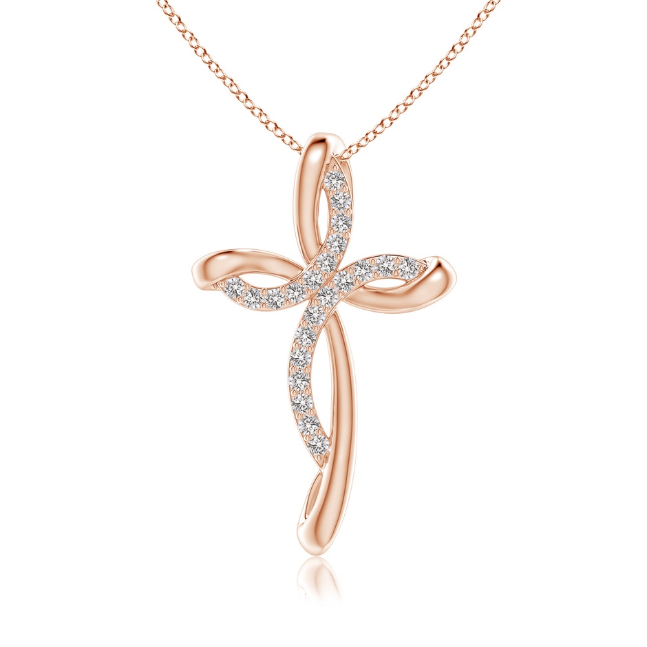 1.3mm IJI1I2 Diamond Ribbon Cross Pendant in Rose Gold 