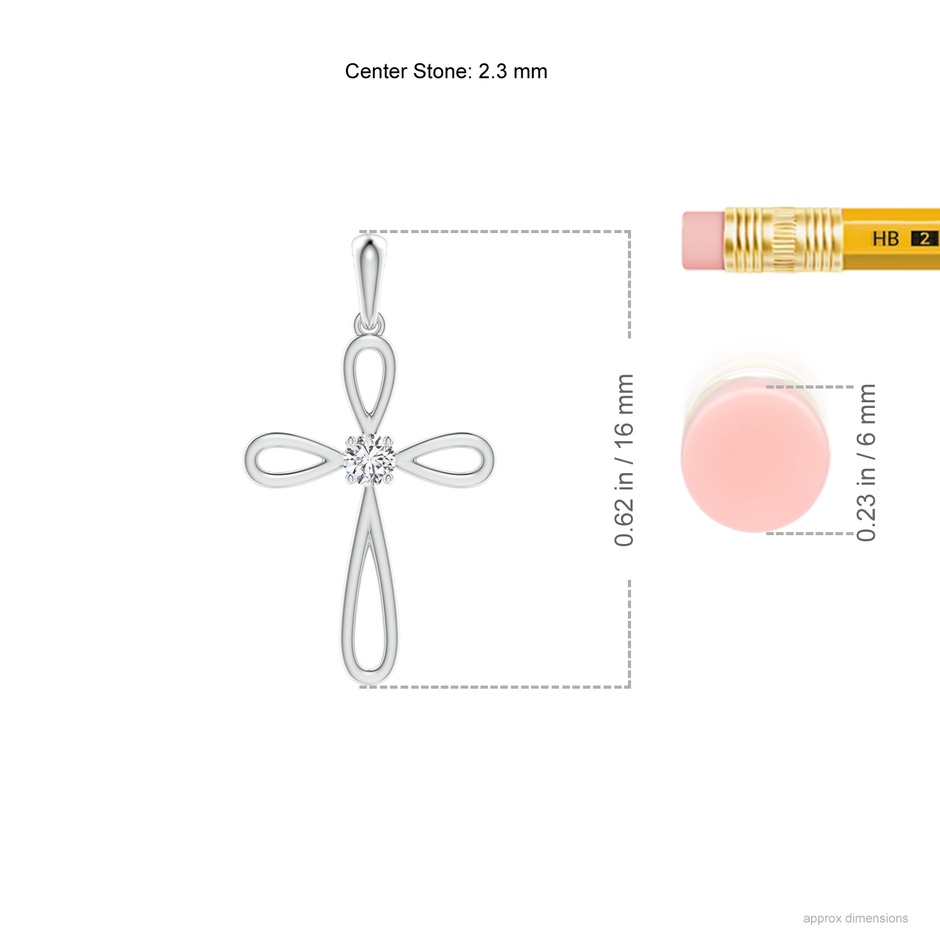 2.3mm GVS2 Solitaire Diamond Bow Cross Pendant in P950 Platinum ruler