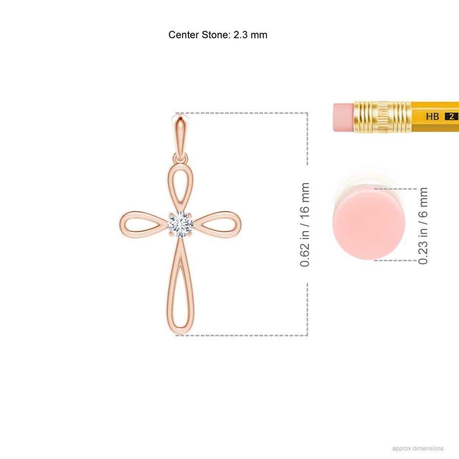 2.3mm GVS2 Solitaire Diamond Bow Cross Pendant in Rose Gold ruler