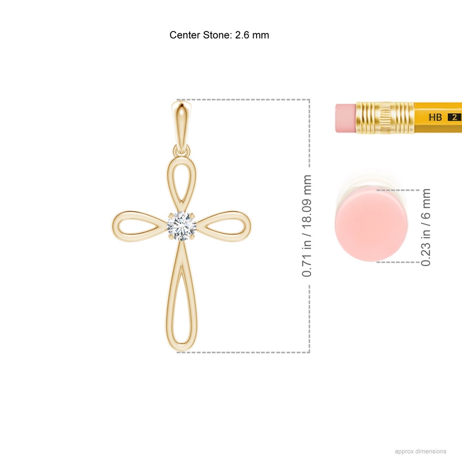 2.6mm GVS2 Solitaire Diamond Bow Cross Pendant in Yellow Gold ruler