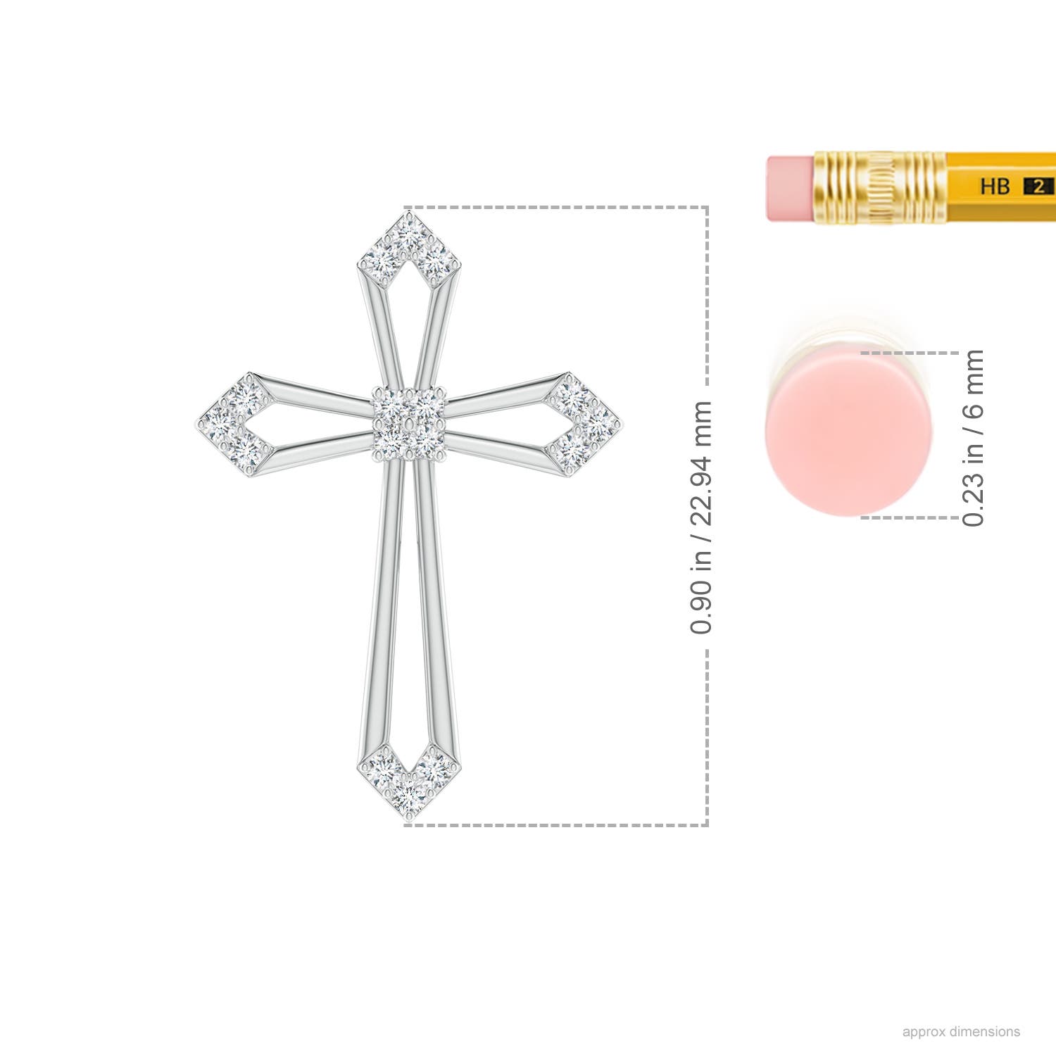 1.2mm GVS2 Pointed Open Cross Pendant with Diamond Accents in P950 Platinum - ruler