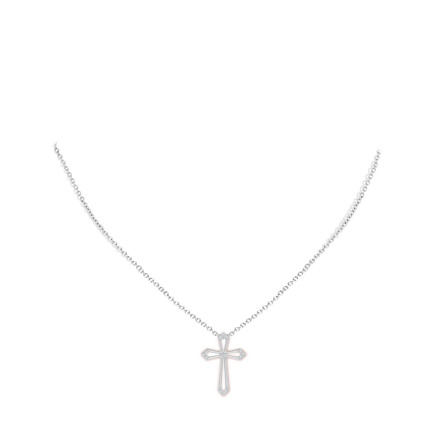 1.2mm GVS2 Pointed Open Cross Pendant with Diamond Accents in P950 Platinum - body_neck