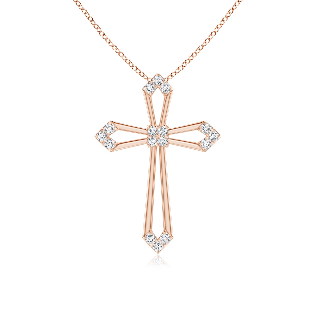 1.2mm GVS2 Pointed Open Cross Pendant with Diamond Accents in Rose Gold