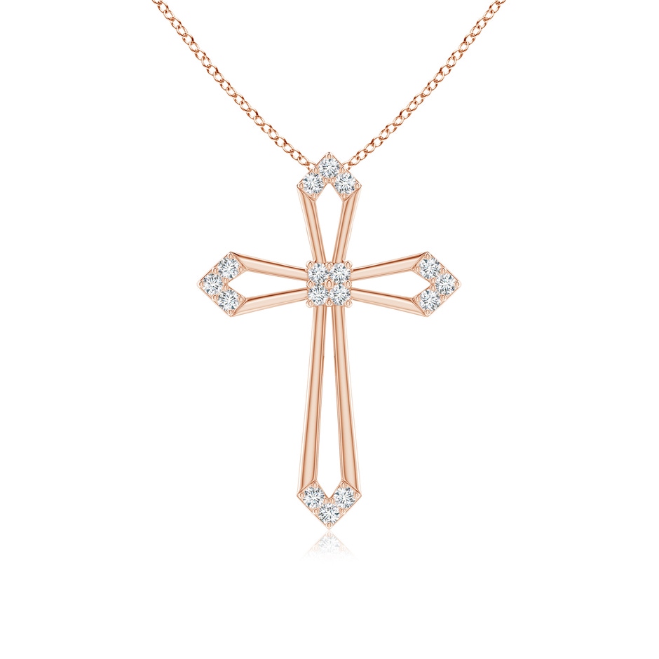 1.2mm GVS2 Pointed Open Cross Pendant with Diamond Accents in Rose Gold 