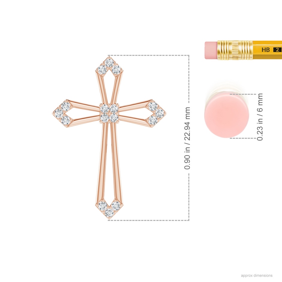 1.2mm GVS2 Pointed Open Cross Pendant with Diamond Accents in Rose Gold ruler