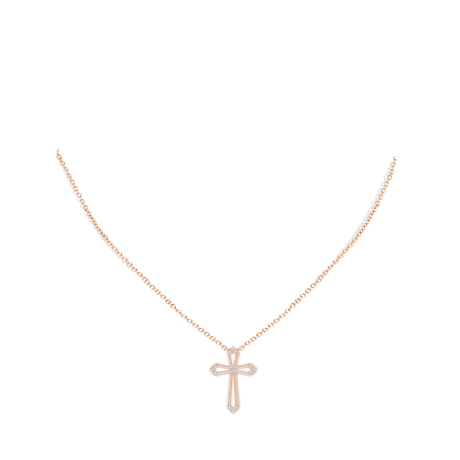 1.2mm GVS2 Pointed Open Cross Pendant with Diamond Accents in Rose Gold body-neck