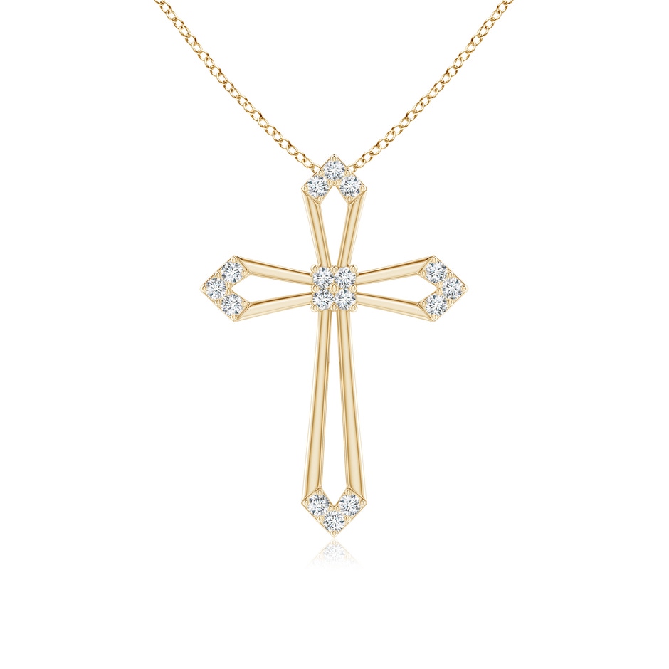 1.2mm GVS2 Pointed Open Cross Pendant with Diamond Accents in Yellow Gold 