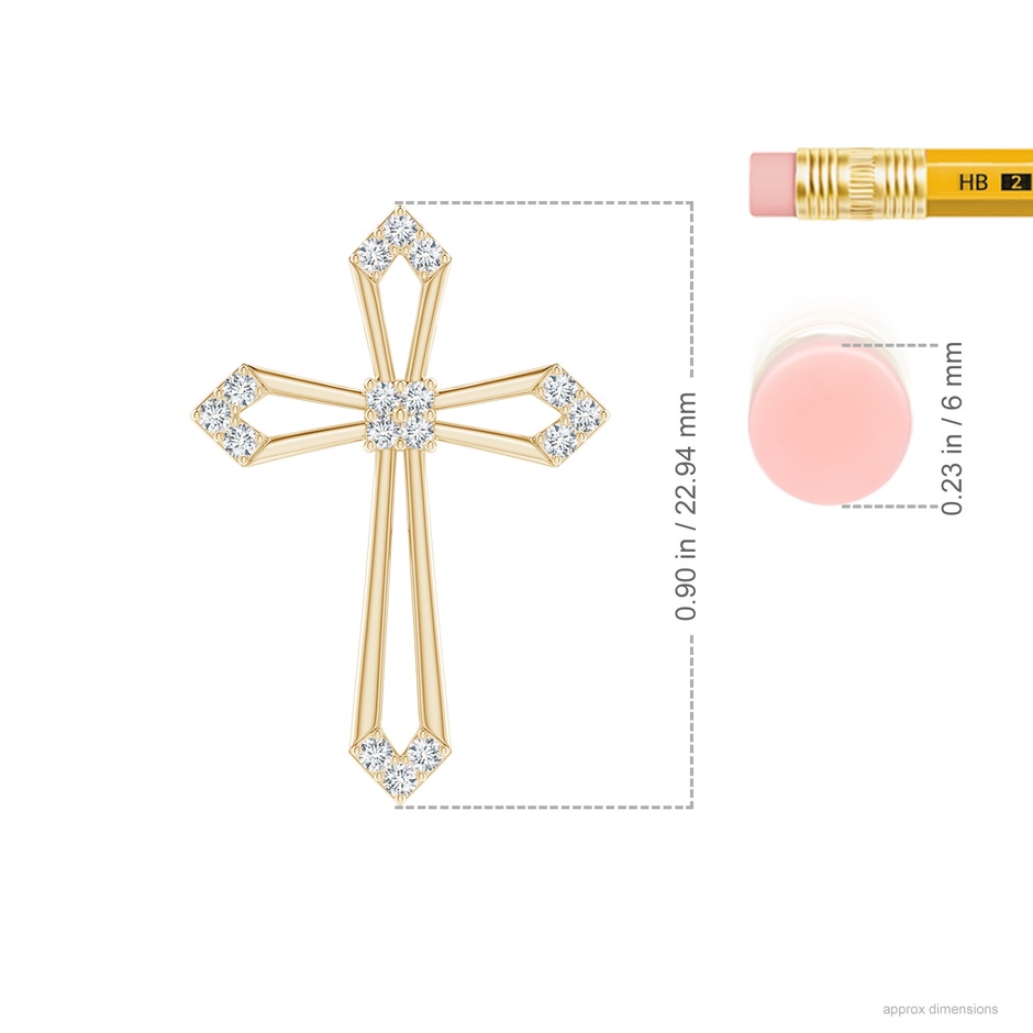 1.2mm GVS2 Pointed Open Cross Pendant with Diamond Accents in Yellow Gold ruler