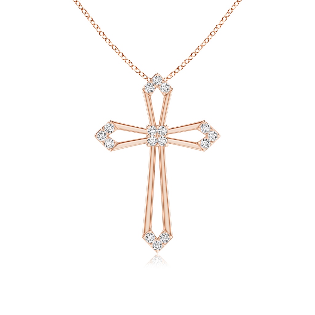 1.2mm HSI2 Pointed Open Cross Pendant with Diamond Accents in Rose Gold