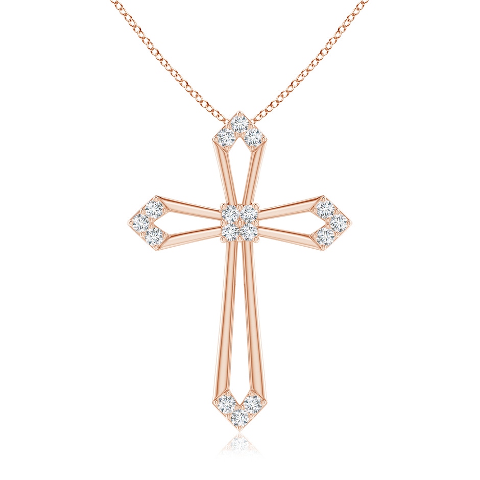 1.4mm GVS2 Pointed Open Cross Pendant with Diamond Accents in Rose Gold 