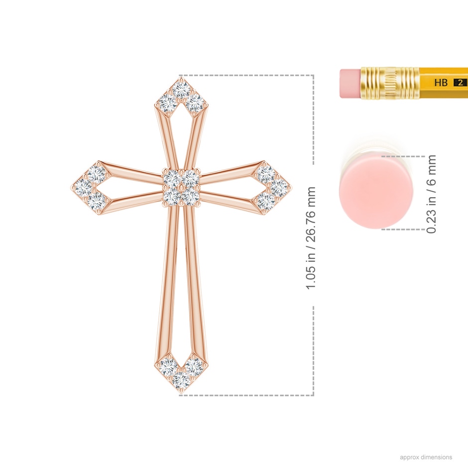 1.4mm GVS2 Pointed Open Cross Pendant with Diamond Accents in Rose Gold ruler