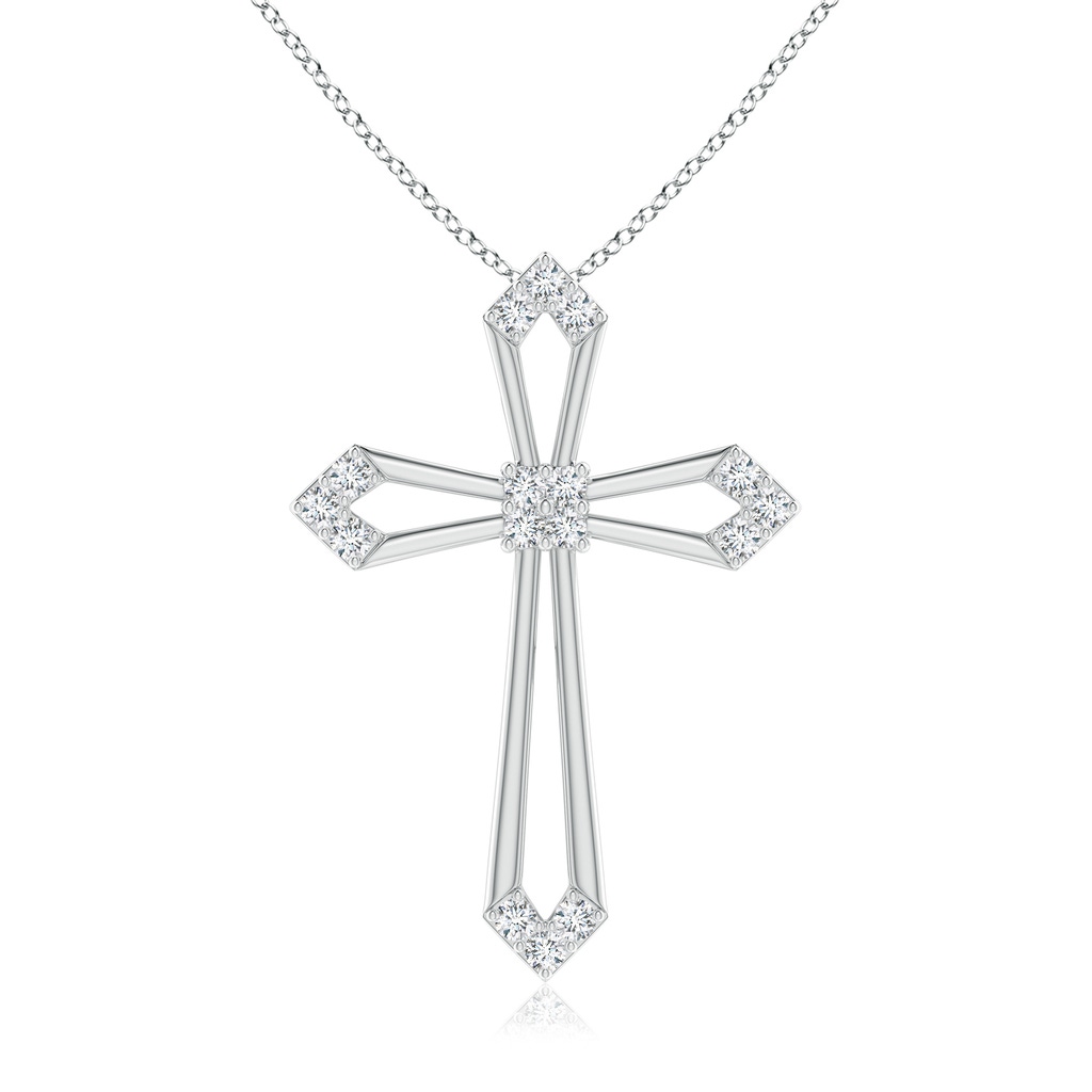 1.4mm GVS2 Pointed Open Cross Pendant with Diamond Accents in White Gold