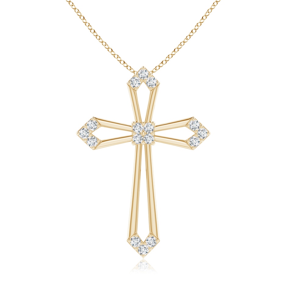 1.4mm GVS2 Pointed Open Cross Pendant with Diamond Accents in Yellow Gold 