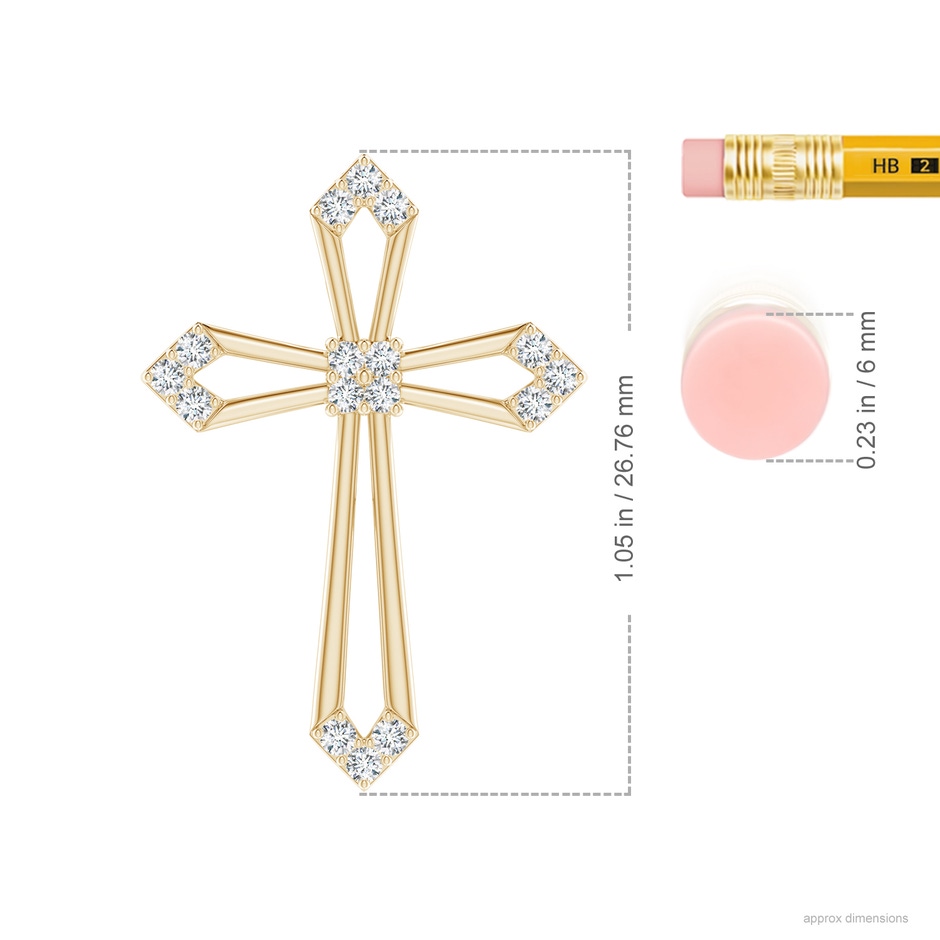 1.4mm GVS2 Pointed Open Cross Pendant with Diamond Accents in Yellow Gold ruler