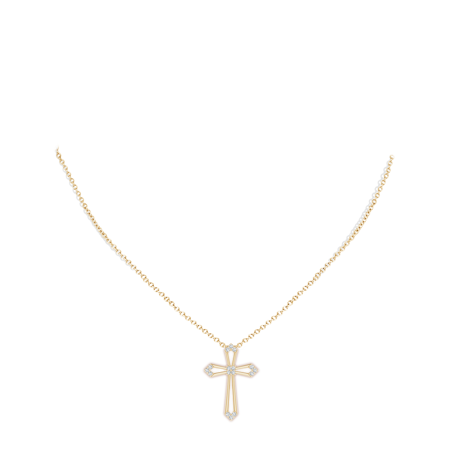 1.4mm GVS2 Pointed Open Cross Pendant with Diamond Accents in Yellow Gold body-neck